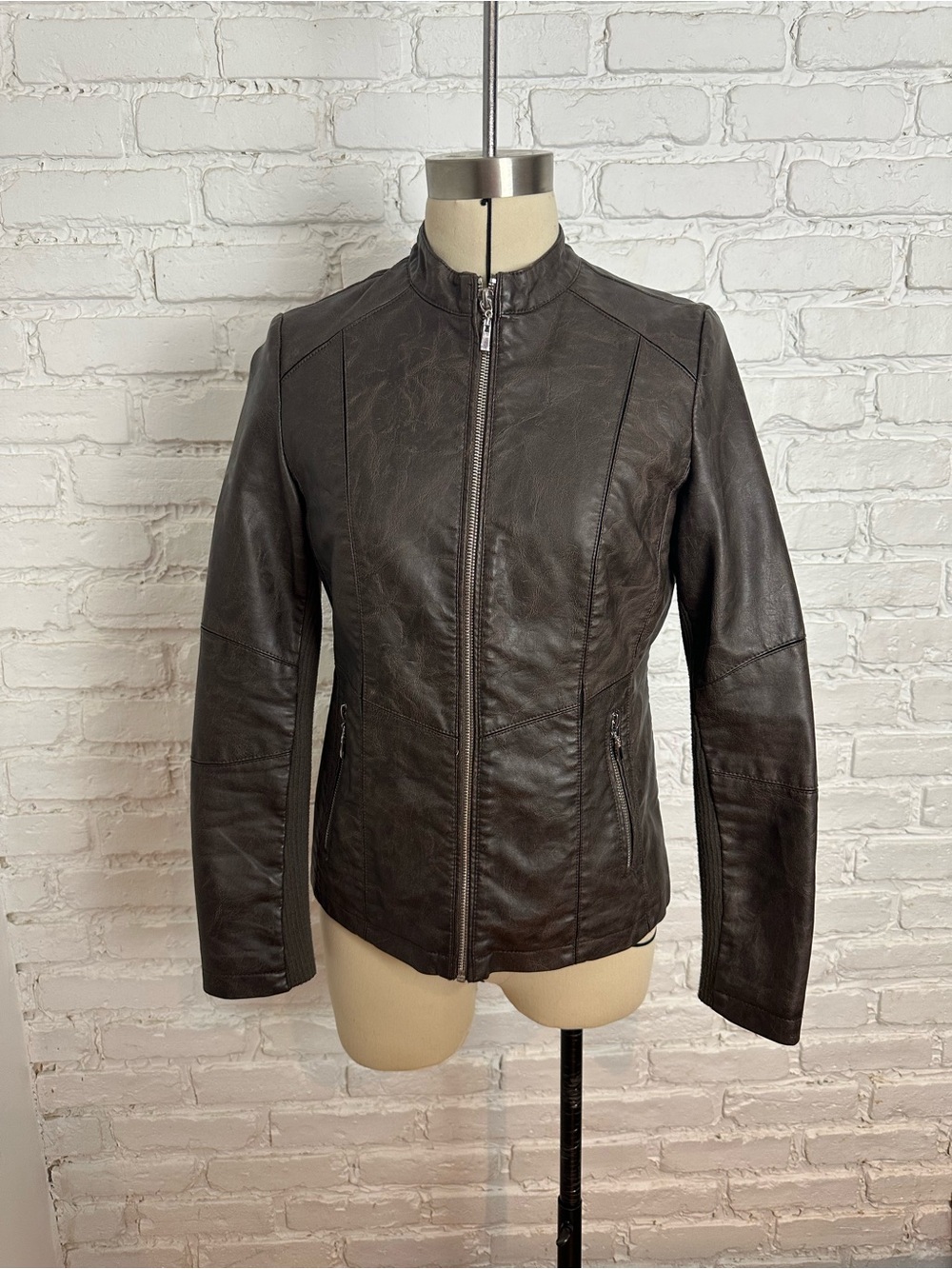 Women's Chocolate Brown Leather Zip-Up Jacket